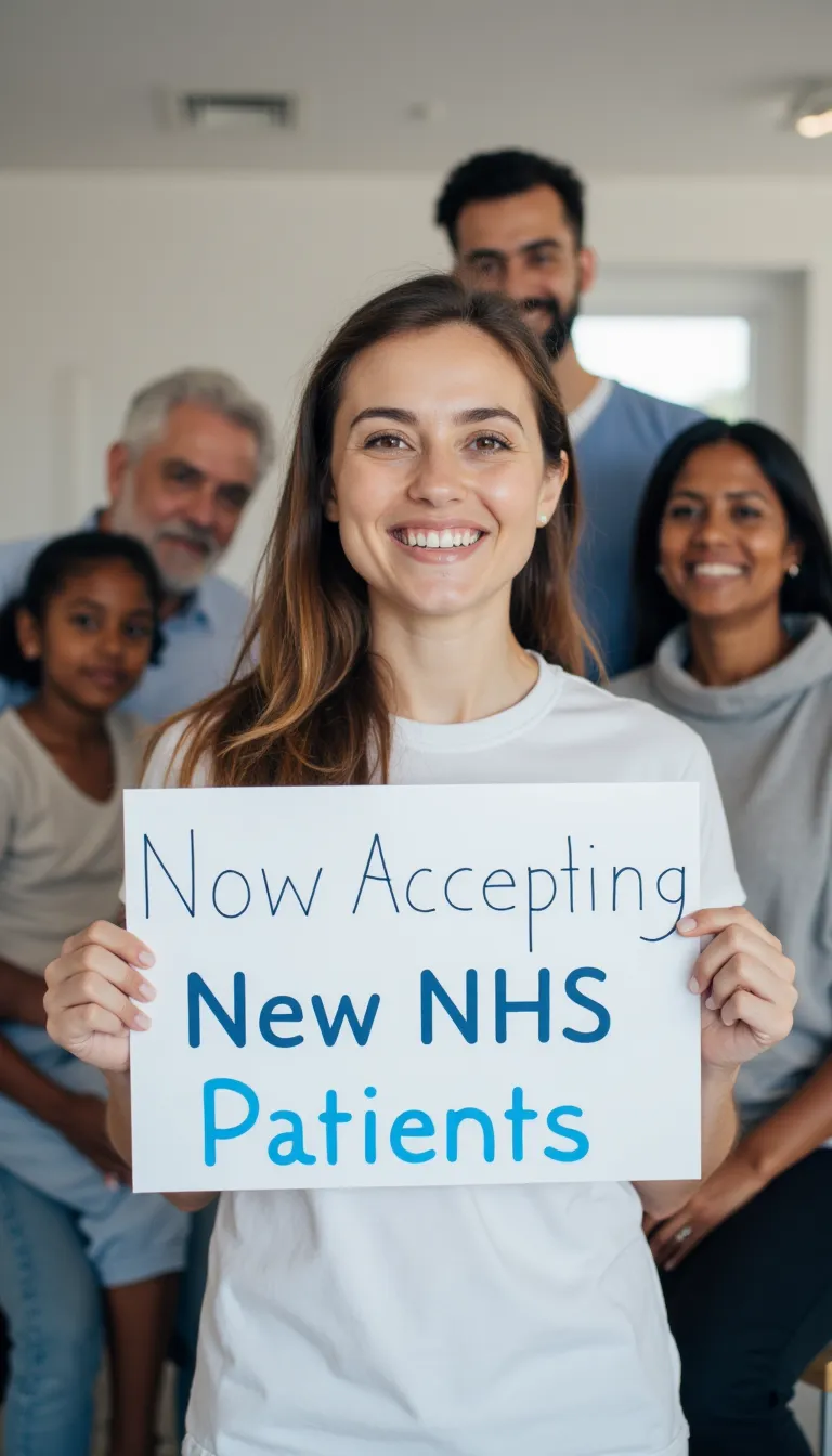 A photorealistic image representing Baring Road Dental Practice's mission. The composition should focus on a diverse group of smiling faces, representing the variety of patients they serve. The background should be blurred, suggesting a modern dental practice environment. Soft, warm lighting should emphasize the genuine smiles and expressions of joy and confidence. The color palette should be inviting, using warm tones like gold and amber. The camera angle should be medium, capturing the subjects from the chest up. Texture details should be subtle, focusing on skin texture and clothing. Props might include subtle dental-related items like a toothbrush or dental floss. Style reference: Portrait photography with a focus on natural lighting and genuine emotion. Technical specs: 4K resolution, high quality.